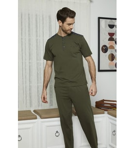 KLY 7612 Erkek Midi Yaka 3'Lü Pijama Takım (Lacivert)