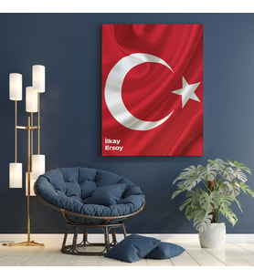 Kişiye Özel Türk Bayrağı  Tasarımlı Yeni İş Hediyesi Kanvas Tablo 30x50 cm