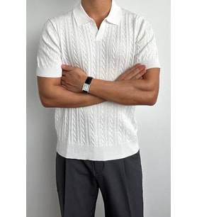 Erkek Fitilli Polo Yaka Triko T-Shirt