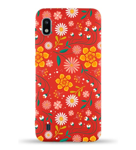 Samsung Galaxy A10 Uyumlu Lansman Kılıf Çiçek Tasarımlı İçi Kadife Kapak-Kırmızı (Şeffaf)