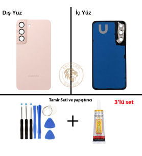 Samsung S22 Pembe Arka Pil Kapağı Batarya Kapağı Lazer Kesim + Yapıştırıcı ve Vida Seti