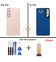 Samsung S22 Pembe Arka Pil Kapağı Batarya Kapağı Lazer Kesim + Yapıştırıcı ve Vida Seti
