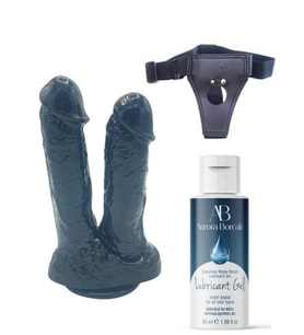 Censan Belden Bağlamalı Kayganlaştırıcı Set Noctis 21cm Siyah Çiftli Dildo No:61