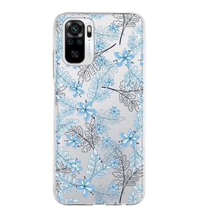 Xiaomi Redmi Note 10 Uyumlu Kapak Floral Mavi Tasarımlı Şeffaf Silikon Kılıf