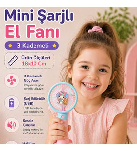 Mini Şarjlı El Fanı 3 Kademeli Taşınabilir USB Fan Sessiz Soğutucu 18x10 Cm