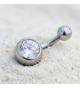 316L Çelik Zirkon Taşlı Klasik Piercing PRC-107 (Gümüş)