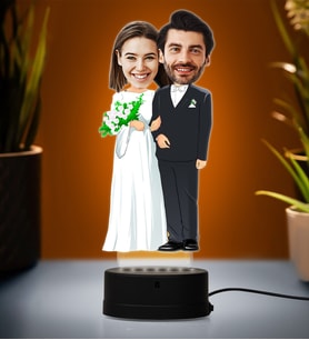Doğum Günü Hediyesi,Sevgiliye Hediye, Kişiye Özel Fotoğraflı En Mutlu Çift 3 Karikatür 3D Led Lamba (Beyaz)