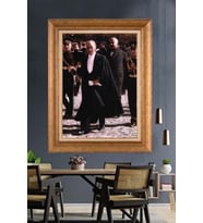 Altın Varaklı Çerçeveli Paspartulu Atatürk Tablo nh387 (Gold)