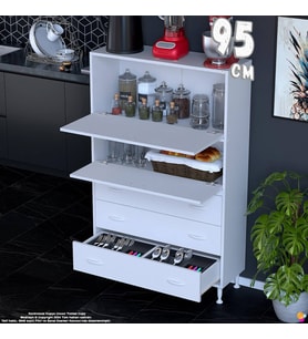 Eliusta More 95 cm Çok Amaçlı Organizer Mutfak Kiler Banyo 2 Kapaklı 3 Çekmeceli Mutfak Dolabı 95x150x32 cm