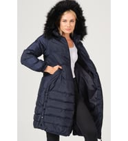 Dewberry Kadın %100 Polyester Kaban Lacivert Z6740 Günlük Dış Giyim, Şehir ve Ofis Stili, Hafta Sonu Kombini