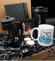Öğretmenler Gününe Özel 400 ML Çelik Termos & French Press & Kişiye Özel Plakalı Defter & Tasarım Kupa & İkili Mum & Çerçeve