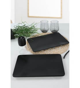 Mat Siyah Seramik Kayık Tabak 31x21 cm, 2'li Set