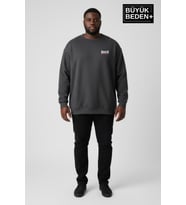 Erkek Büyük Beden BROOKLYN 1970 Baskılı Bisilet Yaka İnce Sweatshirt SPR26BSW956-3