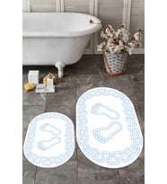 EVDEYA Dijital Yıkanabilir Çerçeveli Ayak İzi Desen İkili Oval Banyo Halısı Klozet Takımı, OKLOZET-18-BEYAZ, (Beyaz)