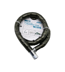 TÜP ANAHTARLI METAL KAFA ÇELİK MOTOR - BİSİKLET KİLİT SİLİNDİRİK SPİRAL KİLİT SİYAH KILIF 22MM X 100CM (4915) GO-53-vice/(1395) 02364