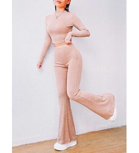 Yuvarlak yaka bol paça  İkili takım (Pembe)