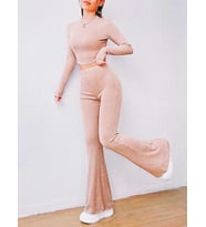 Yuvarlak yaka bol paça  İkili takım (Pembe)