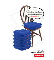 XPERMATE 6'lı Çift Kat Sandalye Minderi Fermuarlı Yıkanabilir Kılıf Bağcıklı Su ve Yağ İtici 42x42x8 cm (Mavi)