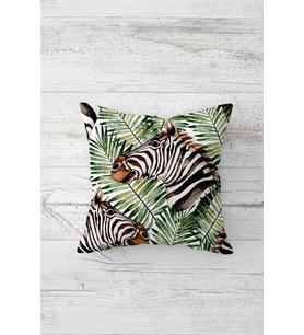 Tropikal Zebra Desen Çift Tarafı Baskılı Gizli Fermuarlı Yastık Kılıfı Kırlent Koltuk Yastık Kılıfı (Beyaz)
