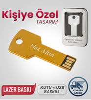 Kişiye Özel 32 GB Usb Bellek Hediyelik Usb Flash Bellek Şık + Metal Kutulu (Gold)