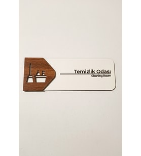 Temizlik Odası Kapı Tabelası – 19x7 cm Çift Katmanlı, Çift Taraflı Bantlı