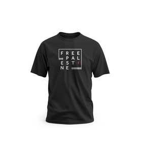 Kısa Kollu Free Palestine Yazısı Kareli Şekli Dijital Baskılı Unisex S - 2XL T300005 (Siyah)