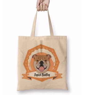 Bulldogue Coleçao Raças Pug Köpek Bez Çanta Uzun Saplı