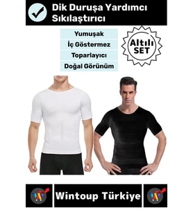 #Korse Dik Duruş Bel Göğüs Karın Göbek Sıkılaştıran Toparlayıcı Erkek Kısa Kol Fanila Korse 6'lı Set (Siyah - Beyaz)
