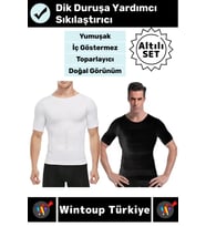 #Korse Dik Duruş Bel Göğüs Karın Göbek Sıkılaştıran Toparlayıcı Erkek Kısa Kol Fanila Korse 6'lı Set (Siyah - Beyaz)