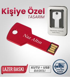 Kişiye Özel 32 GB Usb Bellek Hediyelik Usb Flash Bellek Şık + Metal Kutulu (Kırmızı)