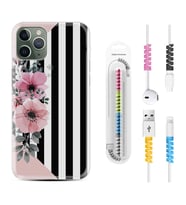 Apple iPhone 11 12 13 14 Pro Max Kılıf Kablo Koruma Spiral Silikon Flowers 4 1390
