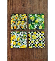Doğaltaş Bardak Altlığı 4'lü Set - 10x10x1cm Limon Desenler Baskılı - Stone Coasters
