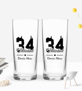 BK Gift Kişiye Özel İsimli DTF İstanbul Plaka Şehir Tasarımlı İkili Rakı Bardağı Seti, Arkadaşa Hediye, Sevgiliye Hediye