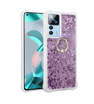Coverzone Xiaomi Mi 12T ile Birebir Uyumlu K?l?f Sulu Simli Likit Silikon Milen Kapak Mi 12T ile Birebir Uyumlu Y�z�k Tutuculu Silikon Mor Renk