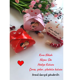 25 Adet Kırmızı-Pembe-Beyaz Model Kalpli Şeker Kutusu - Kına Hediyesi Çerez Kutu (Kahverengi)