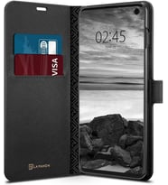Spigen Galaxy S10 ile Uyumlu Kılıf La Manon Wallet Saffiano Black (Siyah)