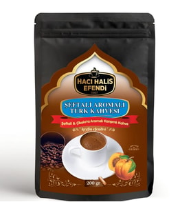 Hacı Halis Efendi Şeftali Aromalı Türk Kahvesi 200 gr Yumuşak İçimli Doypack