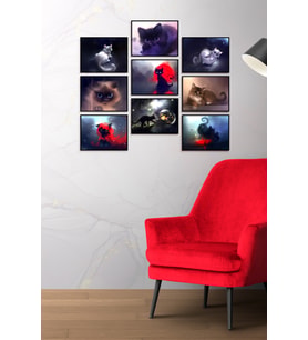 Çerçevesiz Çerçeve Görünümlü 9 Parça Mdf Kedi Temalı Tablo Seti Yavru Kedi Kitten Kitty Cats