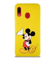 Samsung Galaxy A20 Soft Premier Kapak Mickey Mouse-C Tasarımlı Silikon Kılıf - Sarı (Şeffaf)