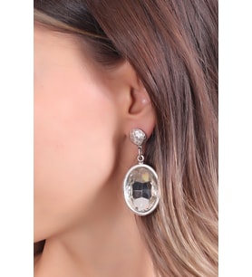 Kadın Antik Gümüş Kaplama Beyaz Swarovski Taşlı Çivili Model Hürrem Küpe