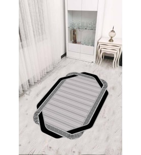 Gri Çerçeveli Kaymaz Tabanlı Lazer Kesim Halı RV310 - 100 x 160 cm