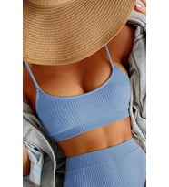 Angelsin Yüksek Bel Özel Kumaş Tankini Bikini Üstü (Mavi)