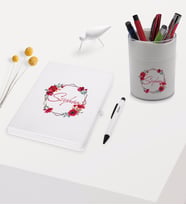 BK Gift Kişiye Özel Çiçek Tasarımlı Beyaz Defter Kalem ve Kalemlik Hediye Seti - Model 27