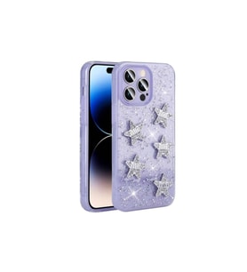 Apple iPhone 14 Pro Max Uyumlu Kılıf Airbagli Simli Arka Yüzey Zore Işıltı Silikon Kapak (Lila)