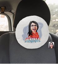 BK Gift Kişiye Özel İsimli Kadın Karikatürlü Yuvarlak Araç Koltuk Yastığı-1
