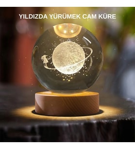 Mey İthalat® Sarı Işıklı Dekoratif Cam Küre Kız Figürlü Ahşap Standlı