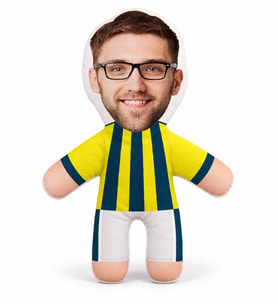 BK Gift Kişiye Özel Fotoğraflı Sarı Lacivert Futbolcu Figürlü Yastık 27x22 cm, Model 1