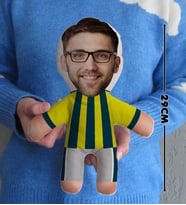 BK Gift Kişiye Özel Fotoğraflı Sarı Lacivert Futbolcu Bebek Yastık-1 (Beyaz)