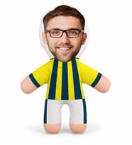 BK Gift Kişiye Özel Fotoğraflı Sarı Lacivert Futbolcu Figürlü Yastık 27x22 cm, Model 1