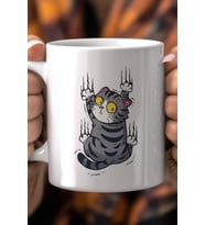 Komik Kedi Figürlü 330ml Baskılı Beyaz Seramik Kupa Bardak
